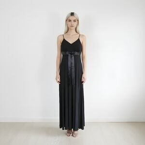 Vintage Y2K Betsy & Adam Black Prom Slip Dress Size 6 Maxi Empire Waist Bow